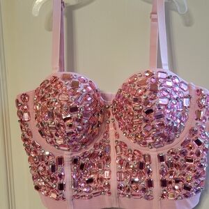 Pink Corset Top Embellished Rhinestones